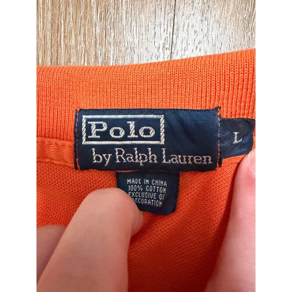 Polo Ralph Lauren Mens Orange Pique Short Sleeve Polo Shirt Green Pony Logo L